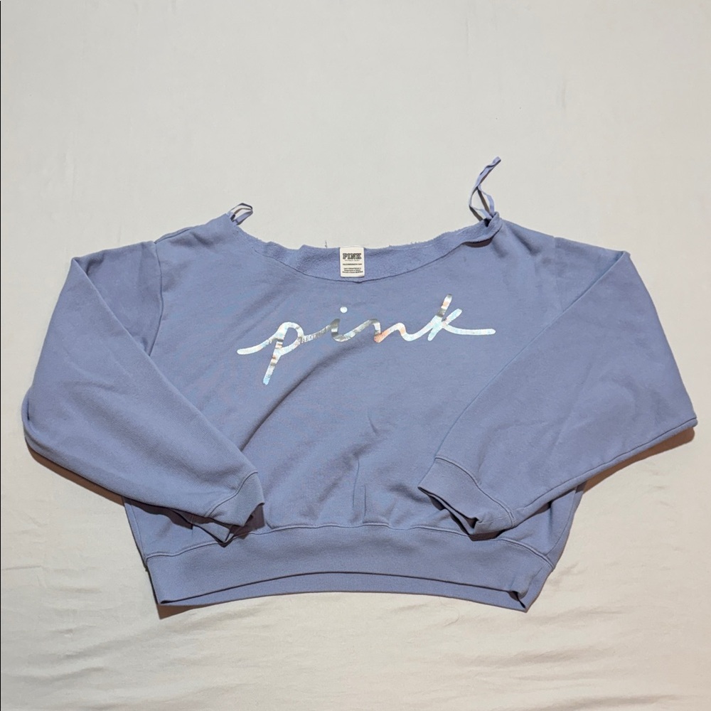 PINK Victoria's Secret Lavender Off- Shoulder Top w/ Holographic Script Size XXL